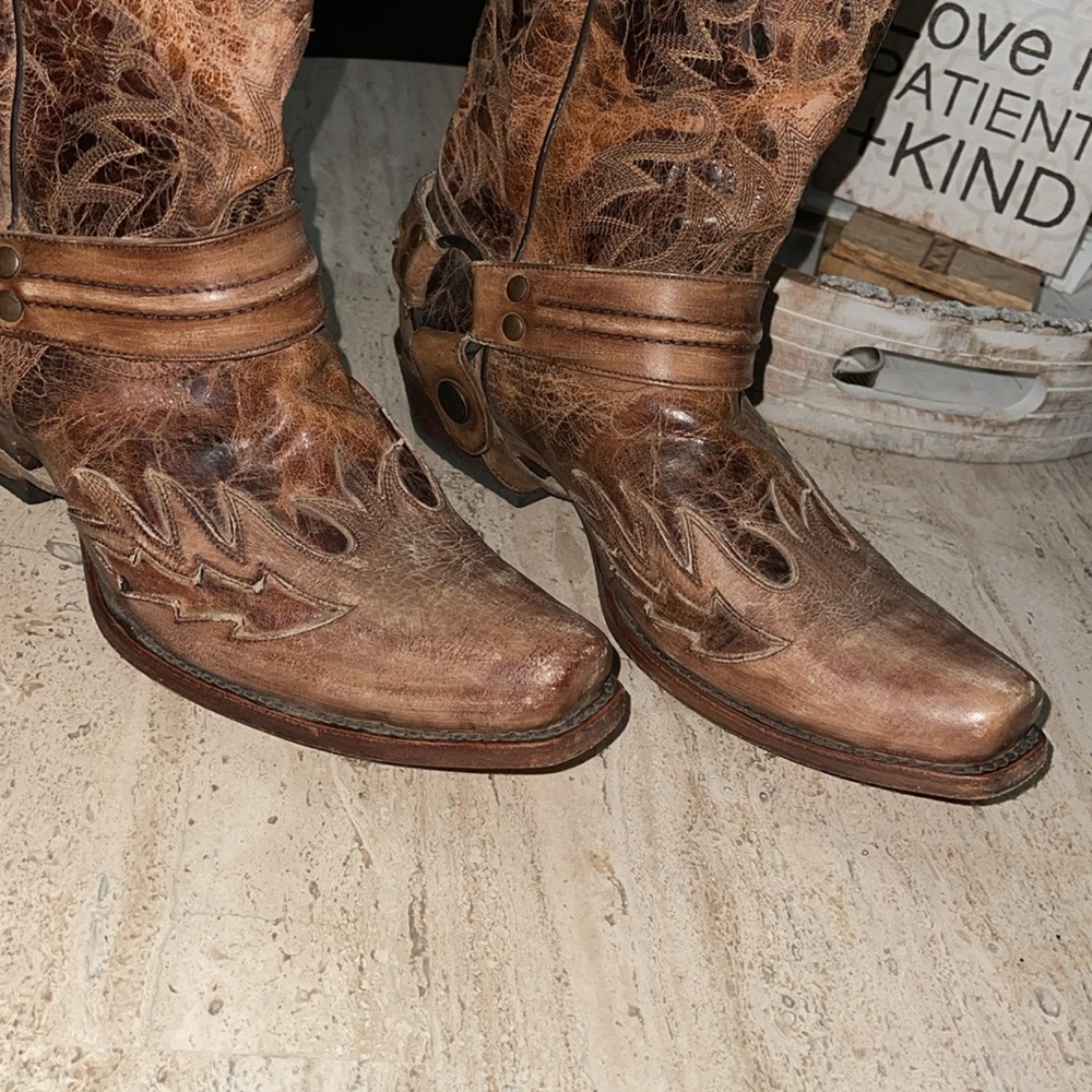 STETSON Men’s Outlaw Bad Guy Harness Boots Tru X Lug Sole Handcrafted Tan Size 9 - Picture 6 of 16